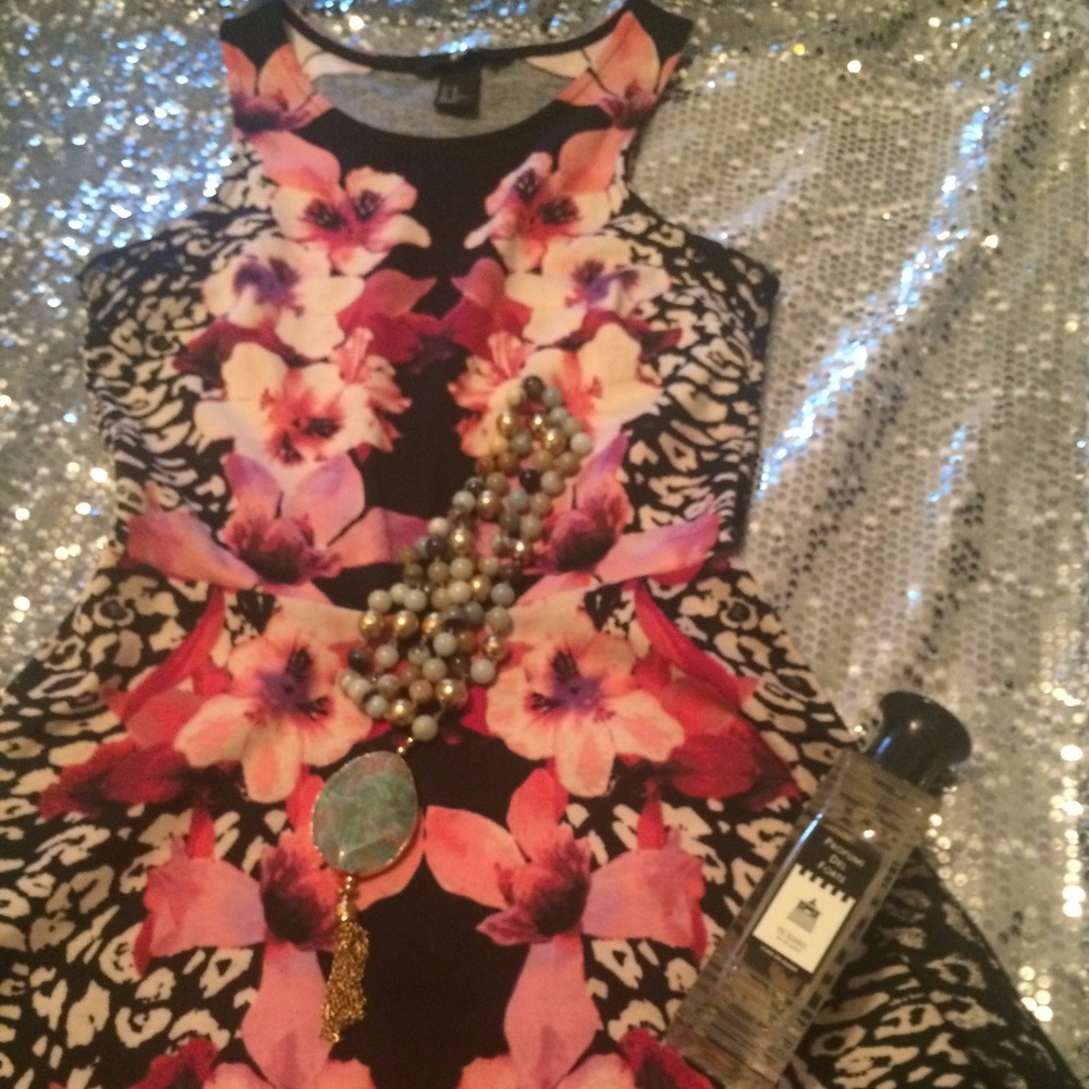 H&M Floral Animal Leopard Print Skater Dress Orchid A-line Fit & Flare XS GUC